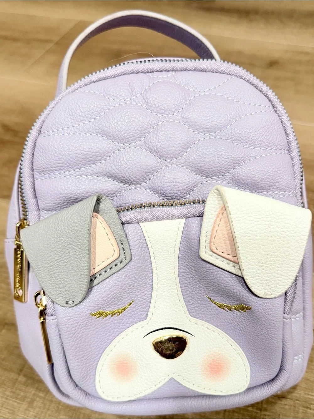 Betsey Johnson Mini Dog Backpack Lilac Lavender Floral Lining 8.5x6 Bag Gold Zip